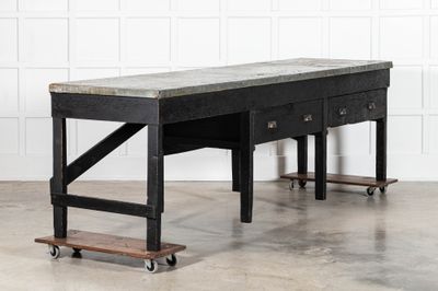Monumental 19thC English Pine Ebonised Work Table