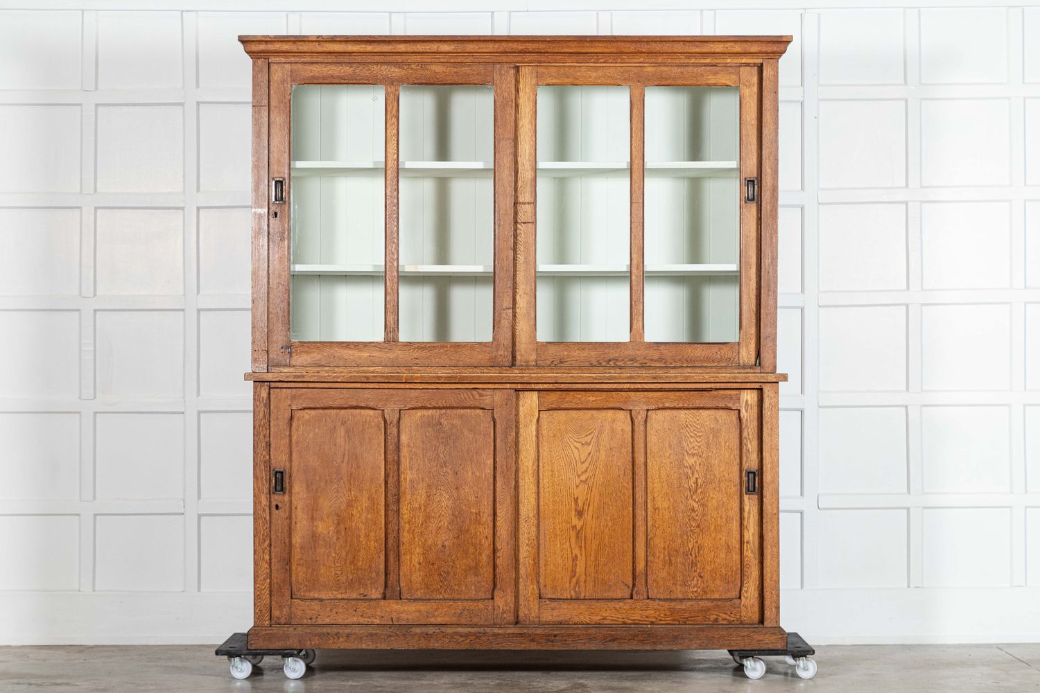 Large 19thC English Oak Glazed Butlers Pantry Cabinet