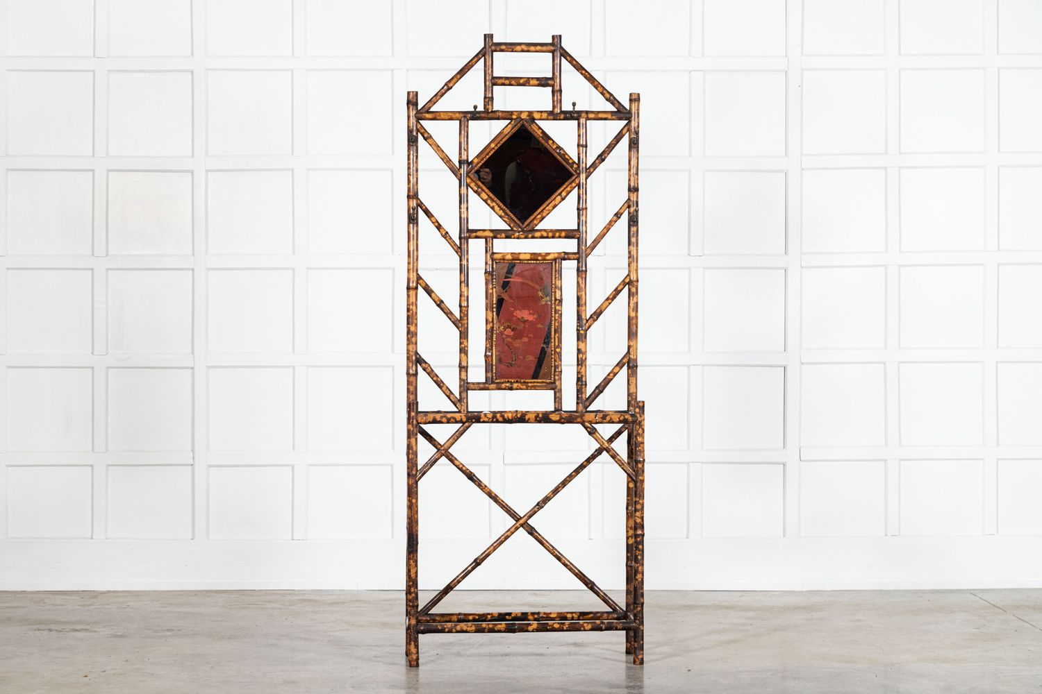 19thC English Bamboo Mirror Hall Stand