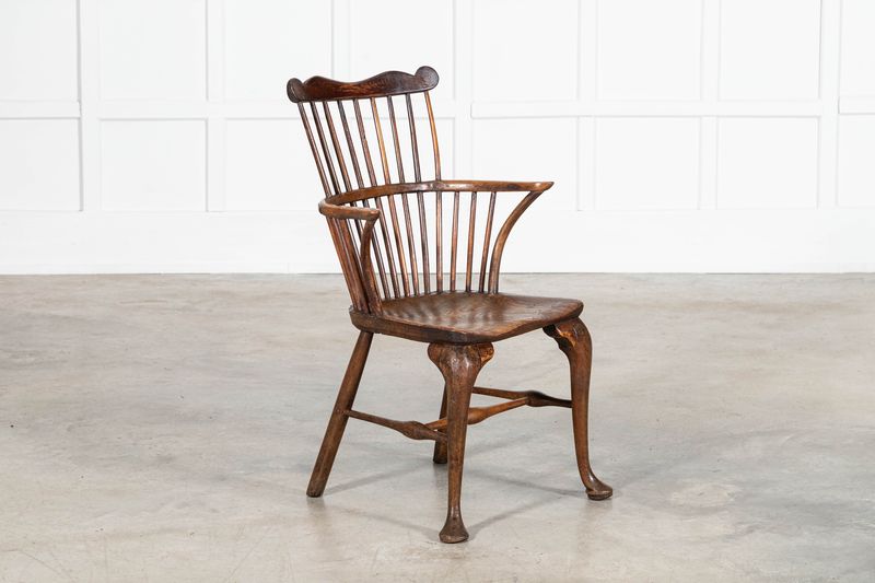 19thC English George III Oak & Elm Comb Back Chair