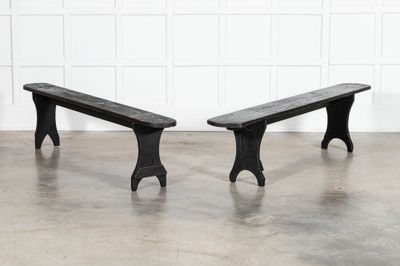 Pair 19thC French Oak & Pine Ebonised Benches
