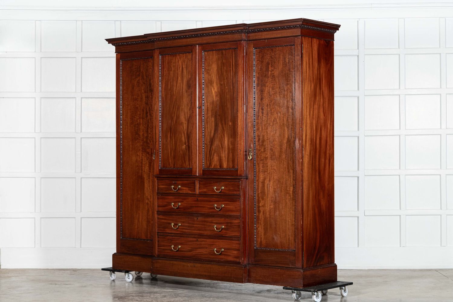 Large English 19thC Mahogany Triple Wardrobe  