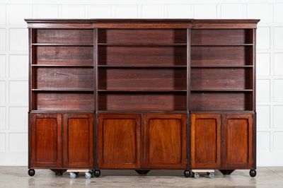Monumental 19thC English Mahogany Breakfront Bookcase