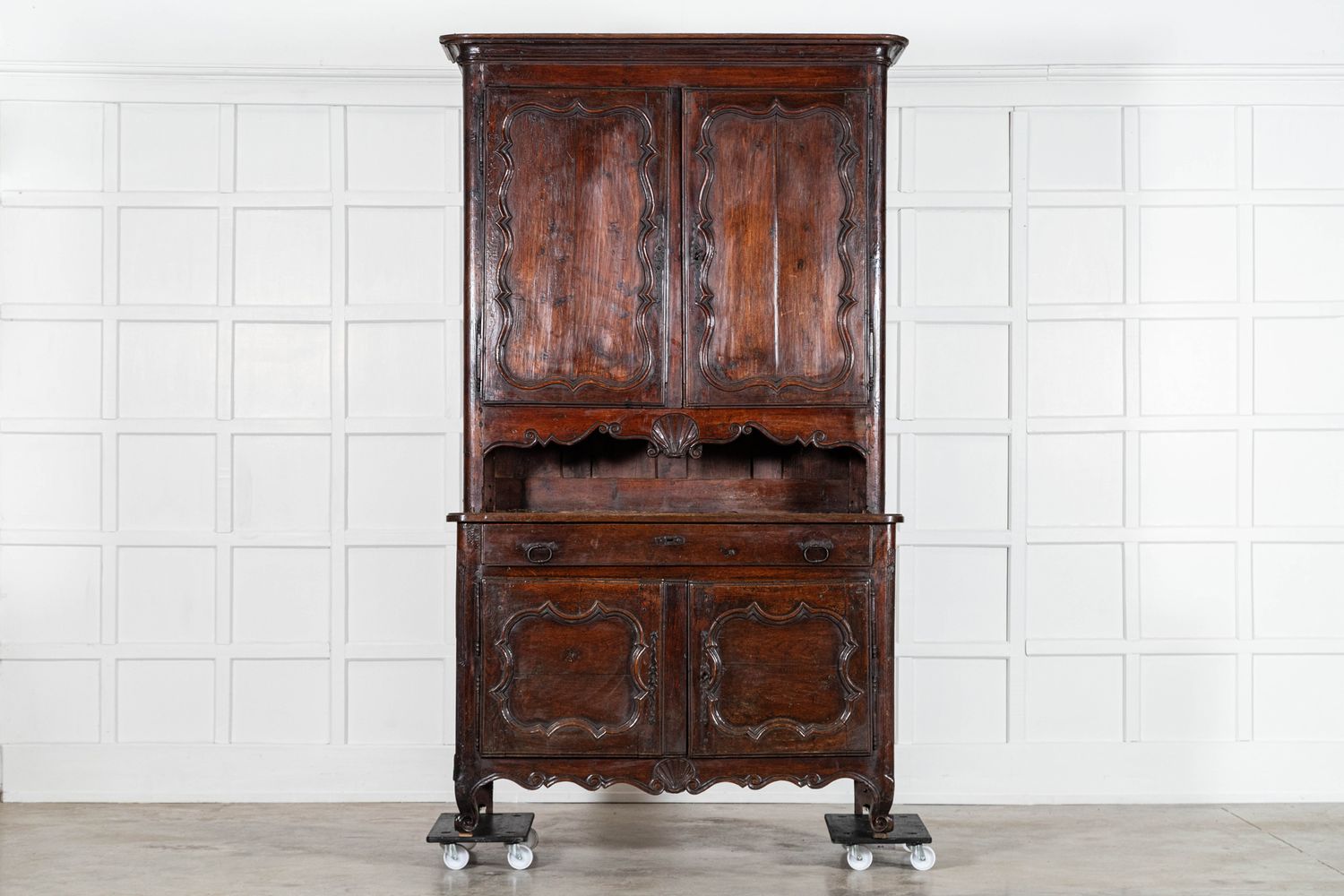 Large 19thC French Oak & Chestnut Buffet Deux Corps