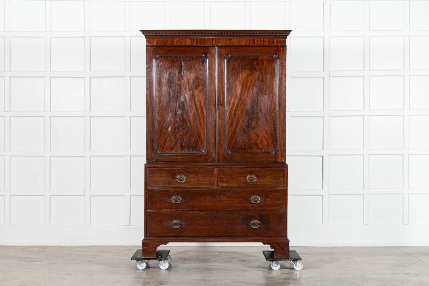 Large English George III Mahogany Linen Press