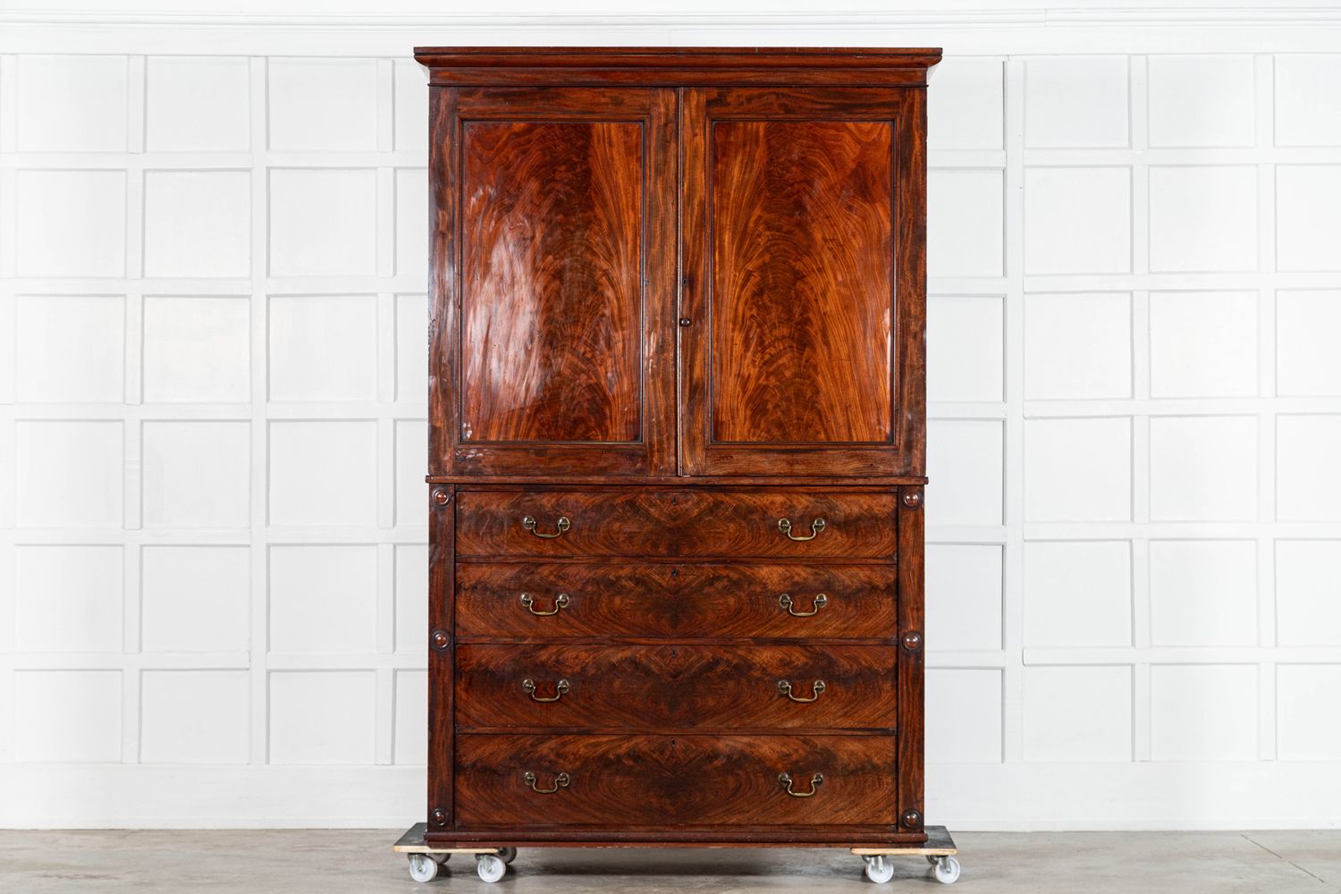 Large  English Early 19thC Mahogany Linen Press