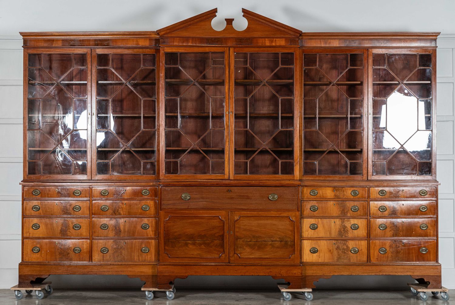 Monumental Georgian English Mahogany Breakfront Library Bookcase