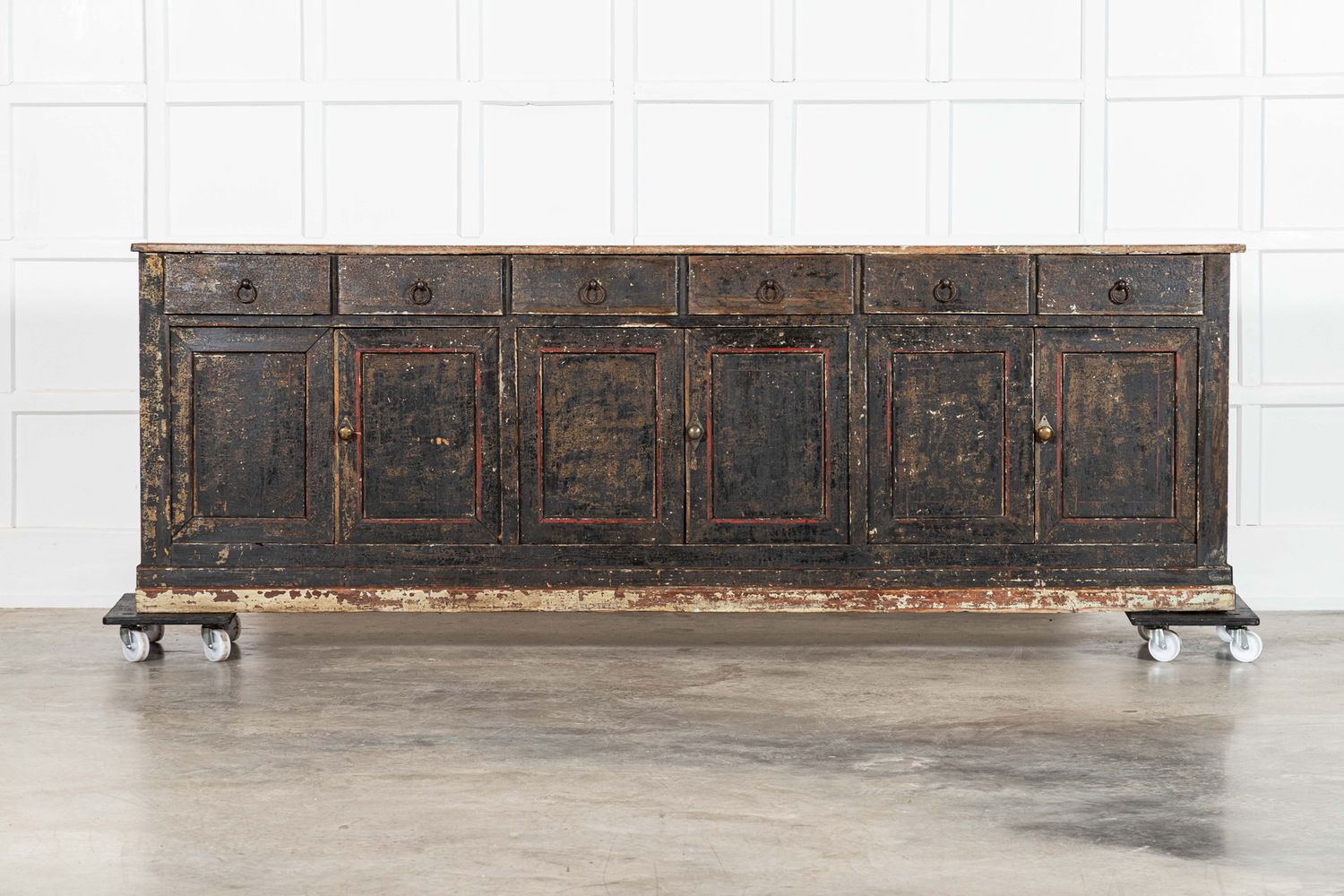 Monumental 19thC French Vernacular Painted Pine Dresser Base