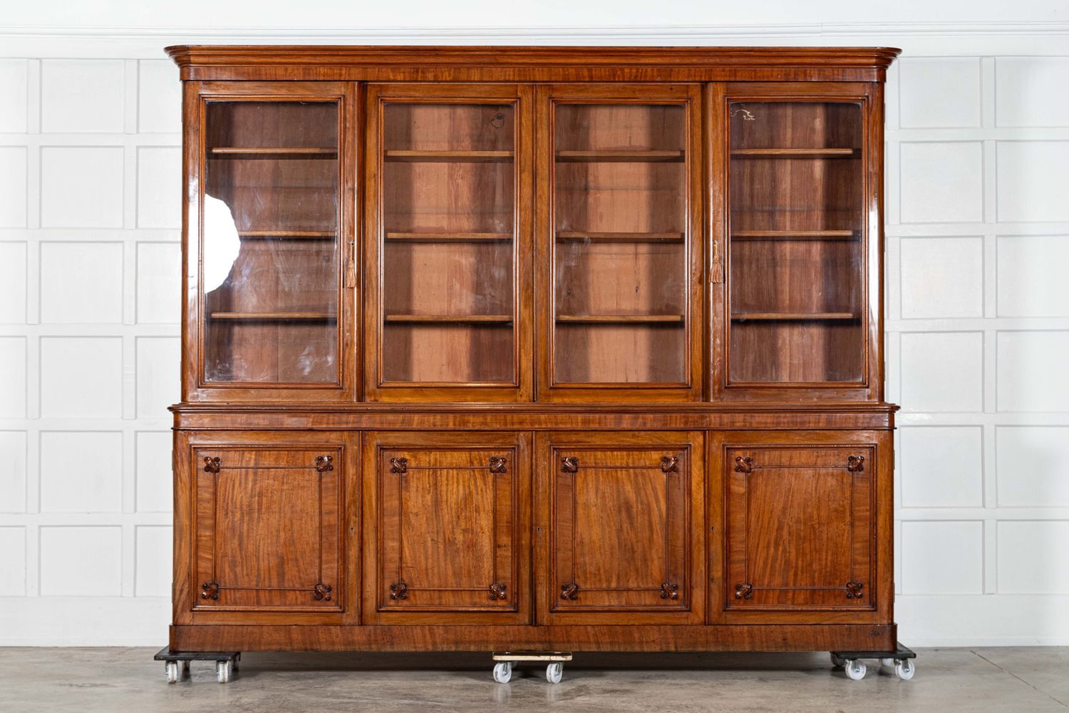 Monumental Early 19thC English Mahogany Glazed Library Bookcase