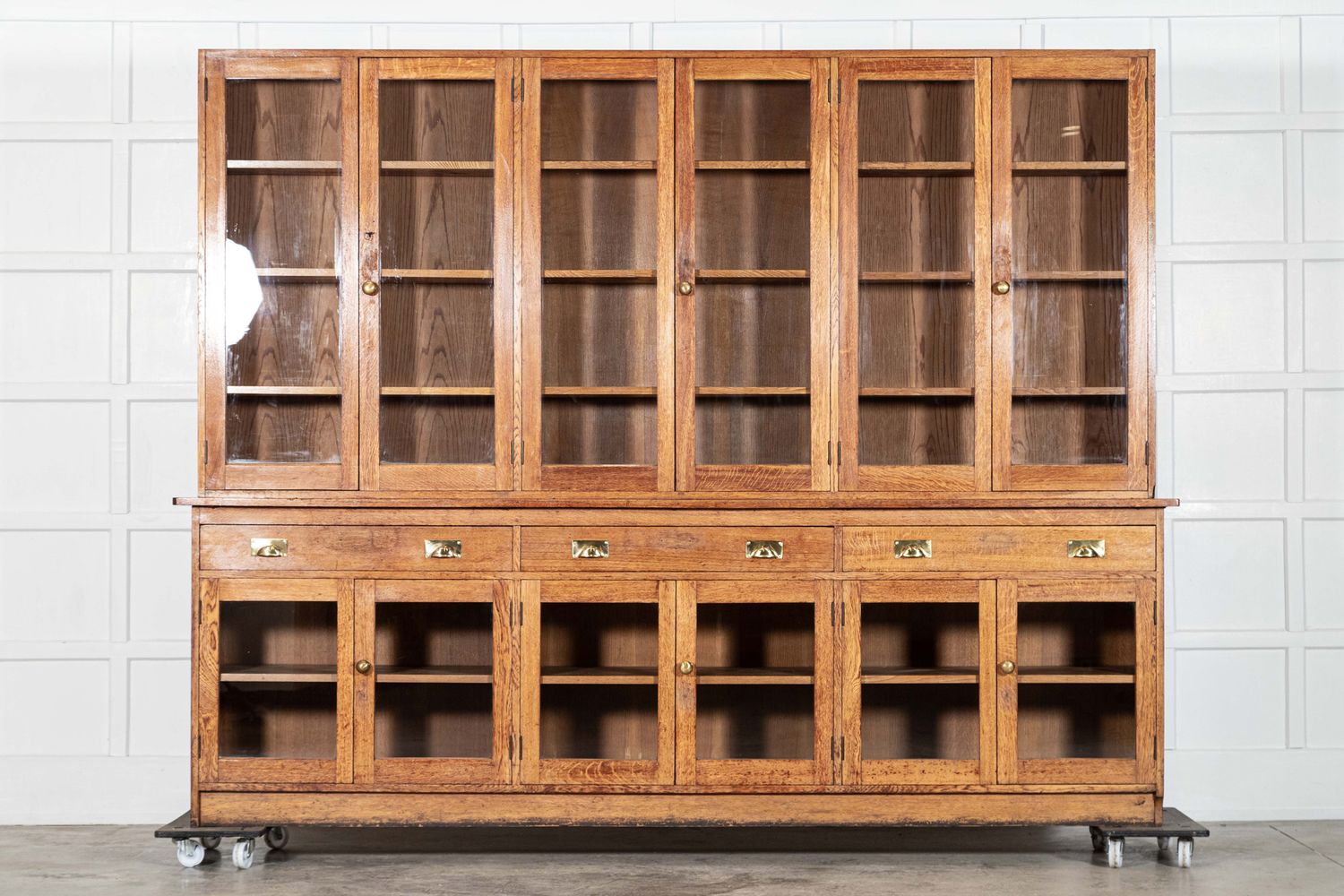 Monumental English Glazed Oak Bookcase Cabinet