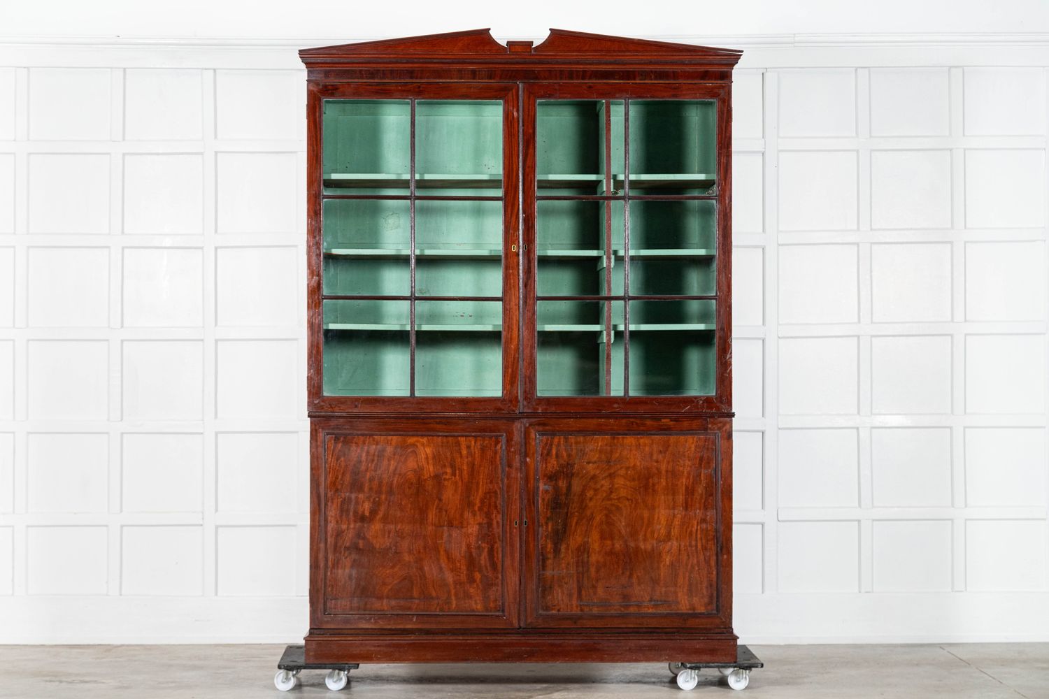 Large English George III Mahogany Glazed Linen Press Cabinet