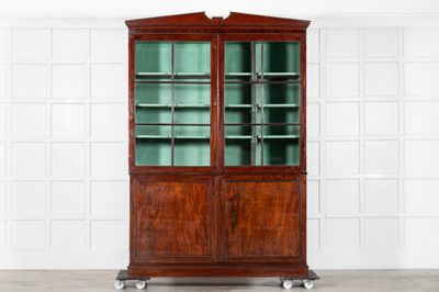 Large English George III Mahogany Glazed Linen Press Cabinet