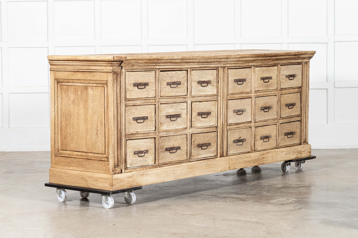 Large 19thC French Bleached Oak Haberdashery Counter / Drawers