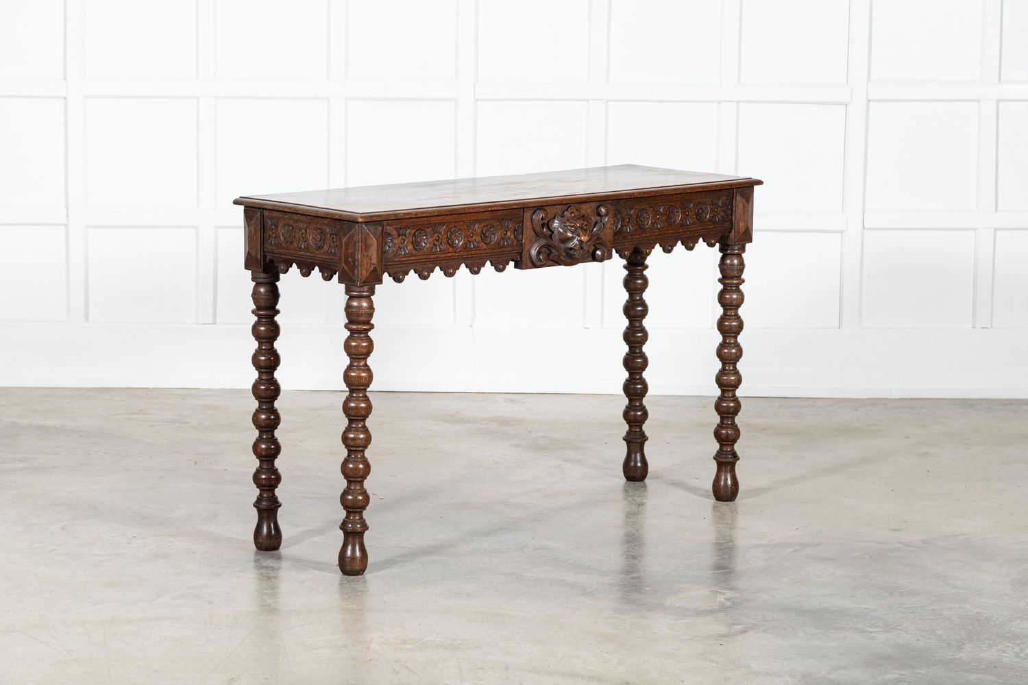 English 19thC Oak Carved Oak Console Table
