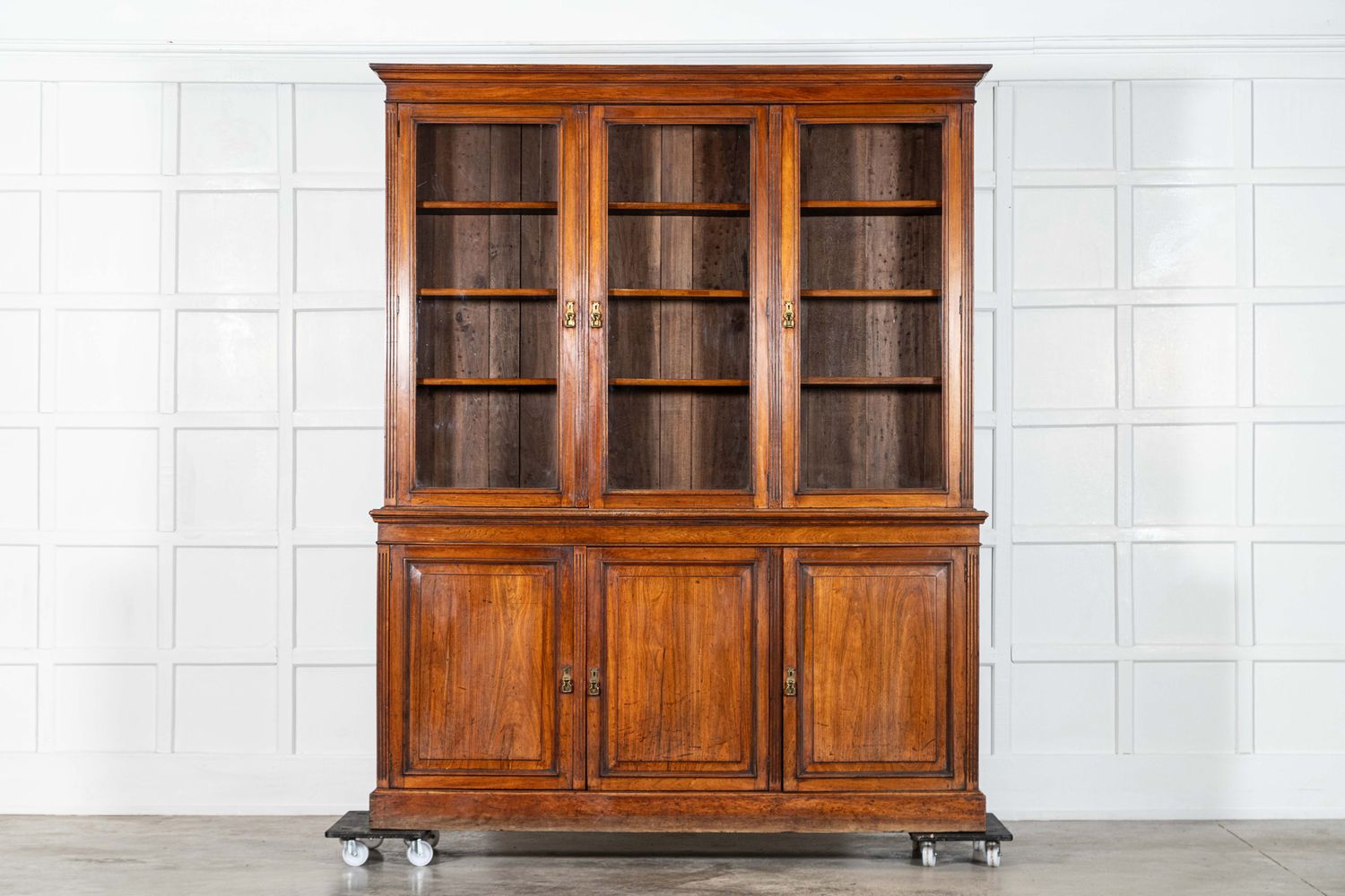 Large English 19thC Glazed Walnut Library Bookcase
