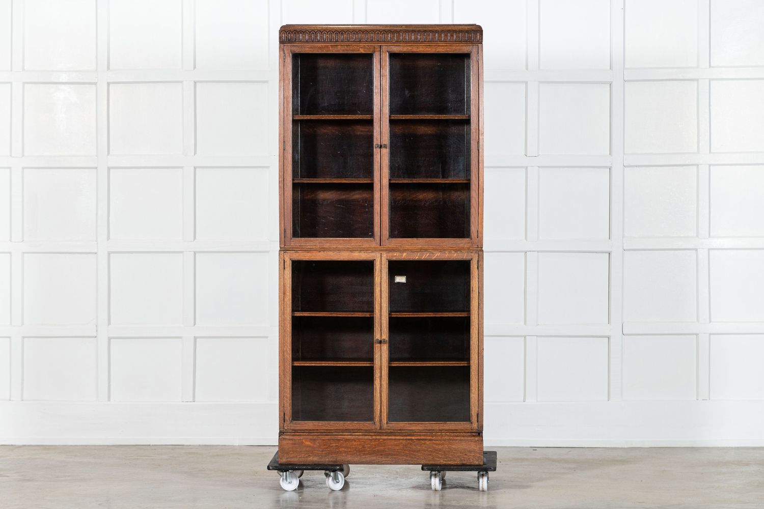 English Oak Carved Modular Glazed Bookcase