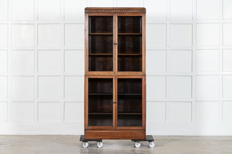 English Oak Carved Modular Glazed Bookcase