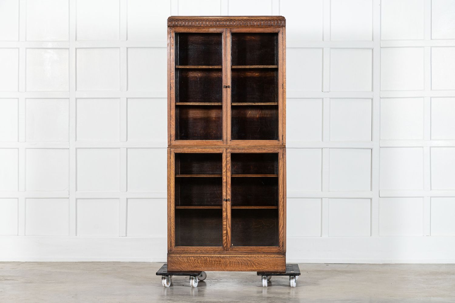 English Oak Carved Modular Glazed Bookcase