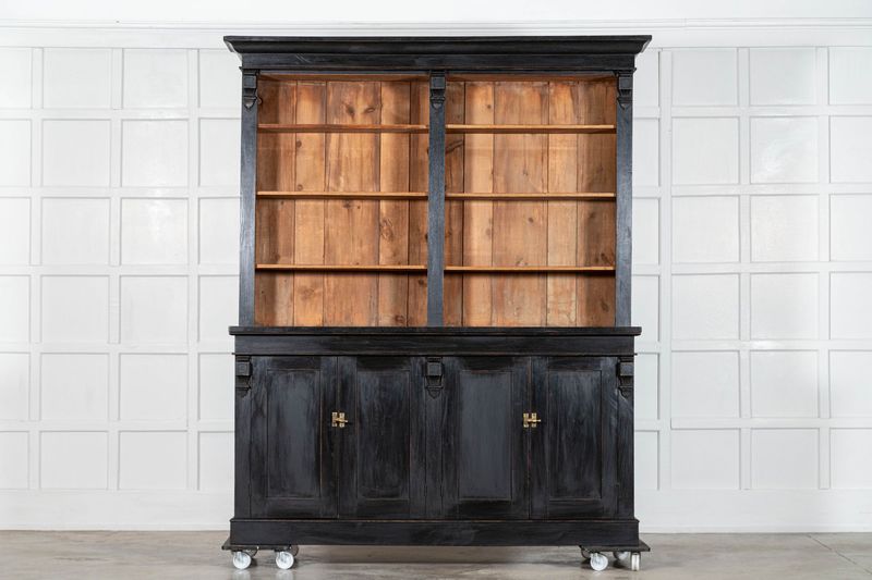 19thC Oak & Pine Ebonised Open Bookcase / Dresser