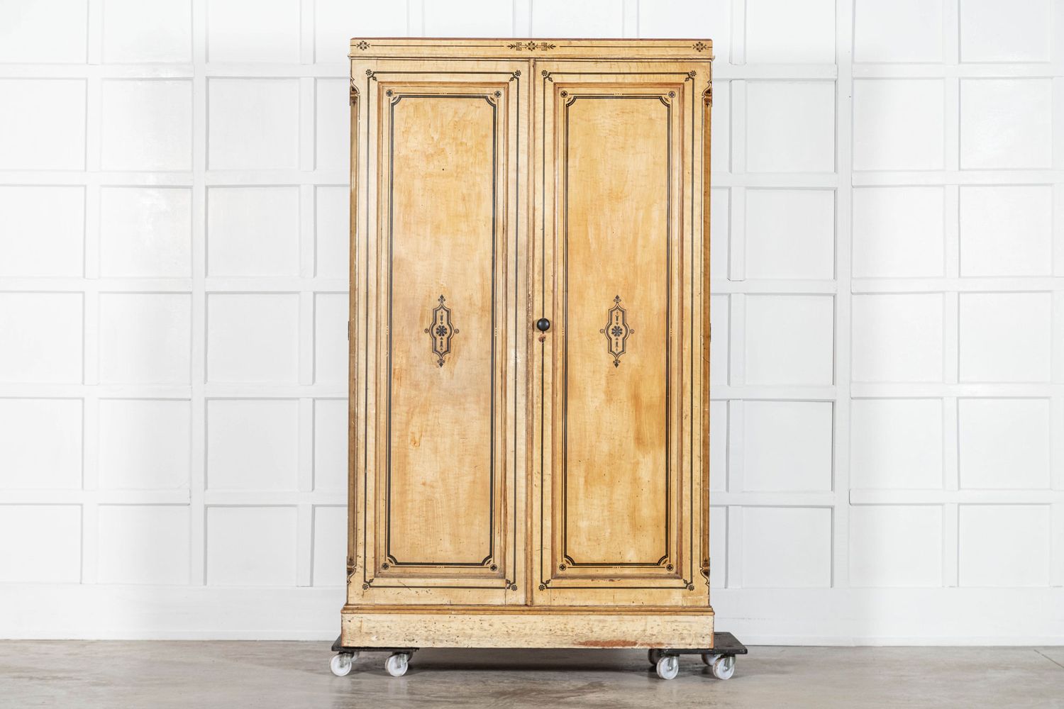 19thC English Aesthetic Painted Pine Gentlemans Wardrobe