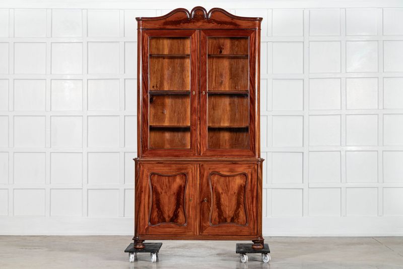 19thC French Flame Mahogany Glazed Bookcase