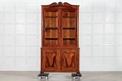 19thC French Flame Mahogany Glazed Bookcase