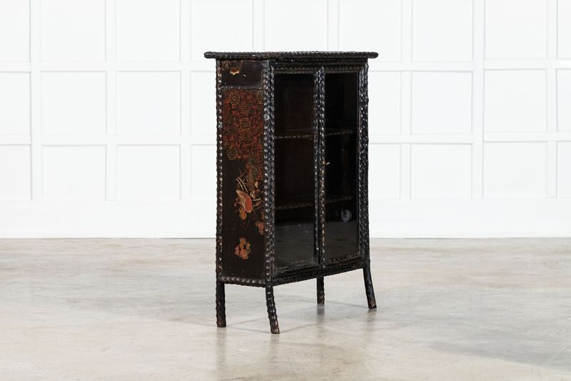 19th English Faux Bamboo Lacquered Glazed Cabinet