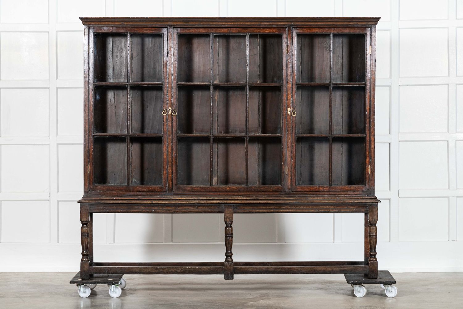 Large English Oak Charles II Style Glazed Bookcase