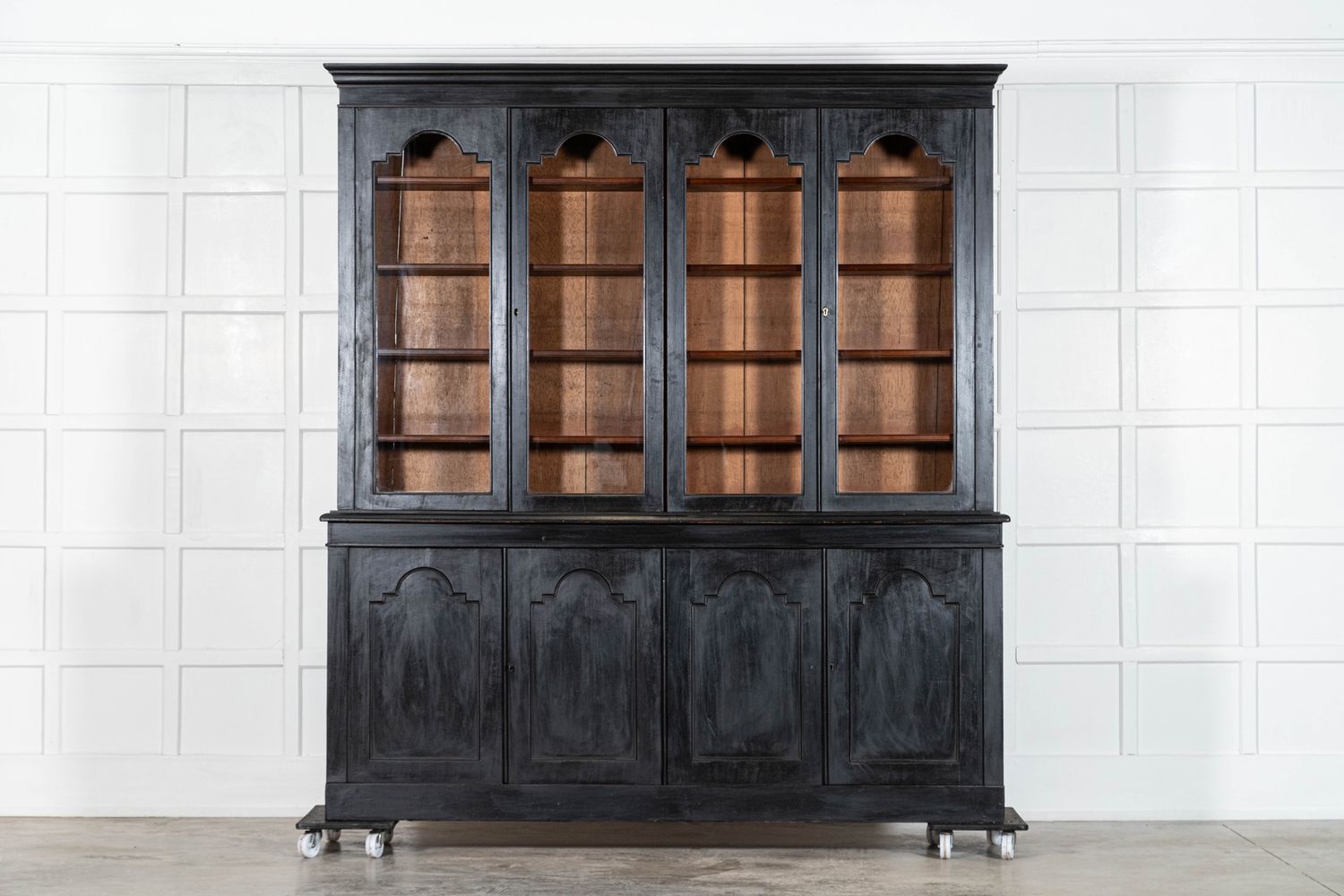 Large English 19thC Glazed Ebonised Mahogany Bookcase