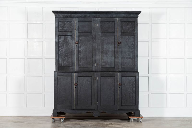 Large 19thC Ebonised English Oak Housekeepers Cupboard