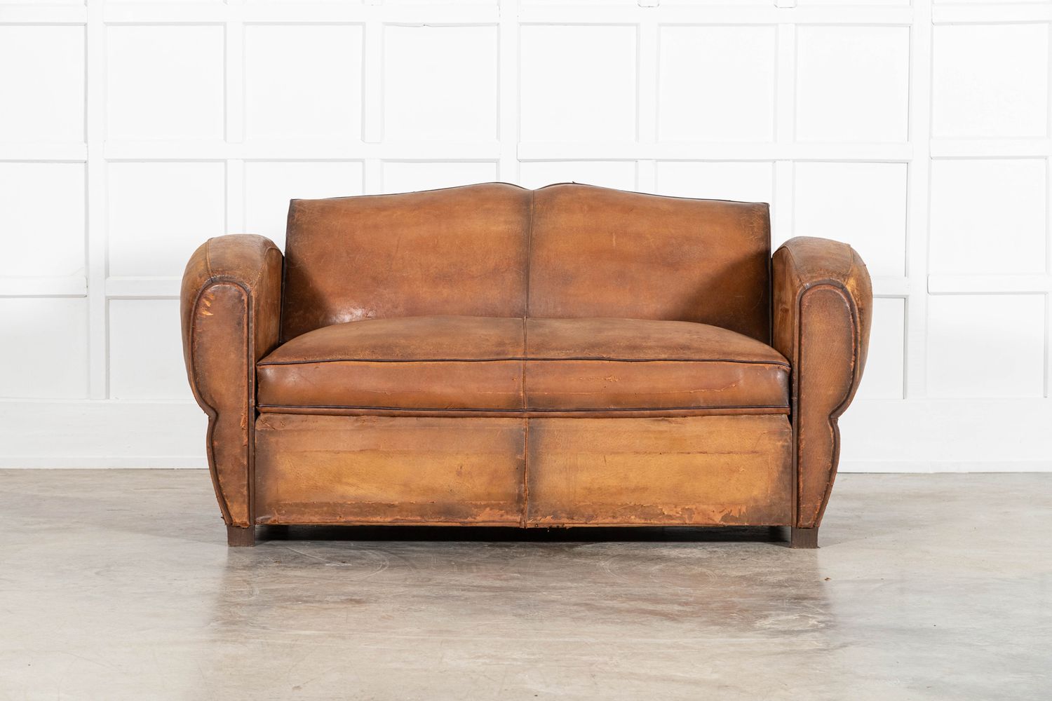 French Leather Moustache Back Club Sofa Bed