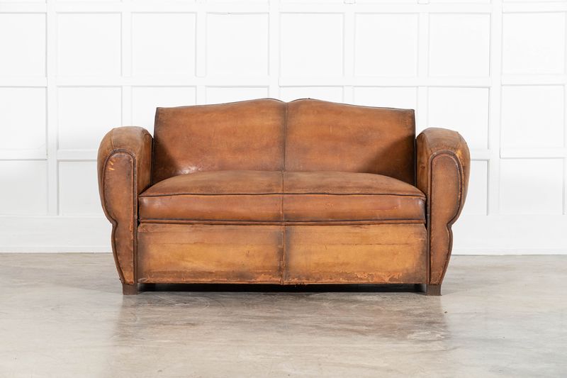 French Leather Moustache Back Club Sofa Bed