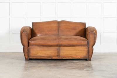 French Leather Moustache Back Club Sofa Bed