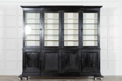Monumental 19thC English Ebonised Mahogany Glazed Breakfront Bookcase Monumental 19thC English Ebonised Mahogany Glazed Breakfront Bookcase