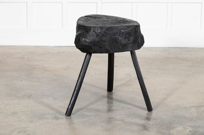 19thC French Ebonised Vernacular Elm Chopping Block Table