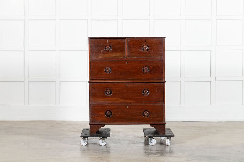 19thC English Mahogany Campaign Chest Drawers