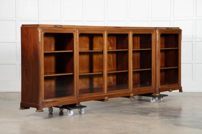 Monumental 19thC French Walnut Breakfront Glazed Bookcase