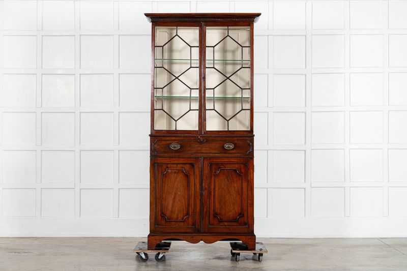 George III  English Mahogany Glazed Bookcase Secretaire