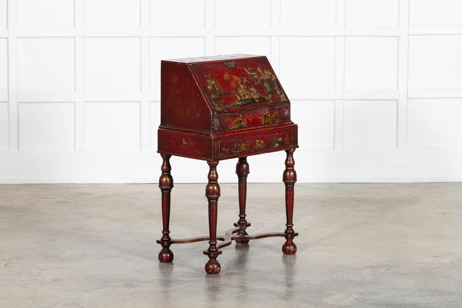 English Decorative Chinoiserie Bureau Writing Desk