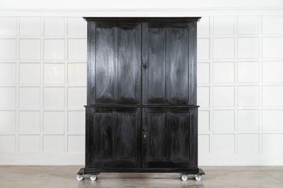 Large 19thC Ebonised English Ash Linen Cupboard
