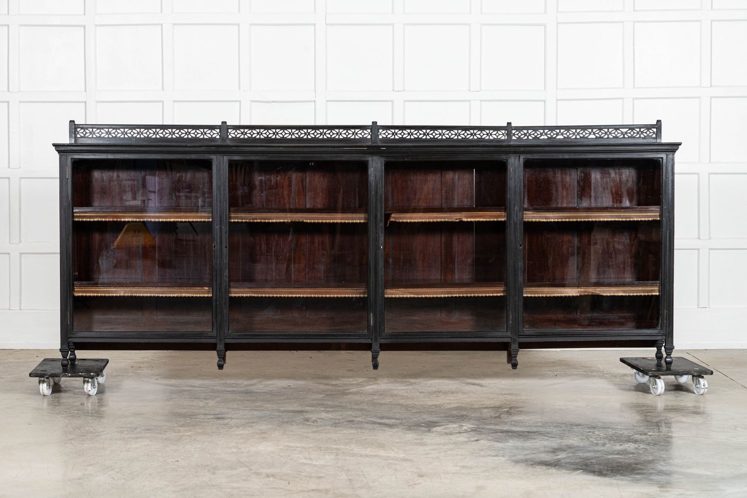 Monumental English 19thC Ebonised Mahogany Glazed Bookcase