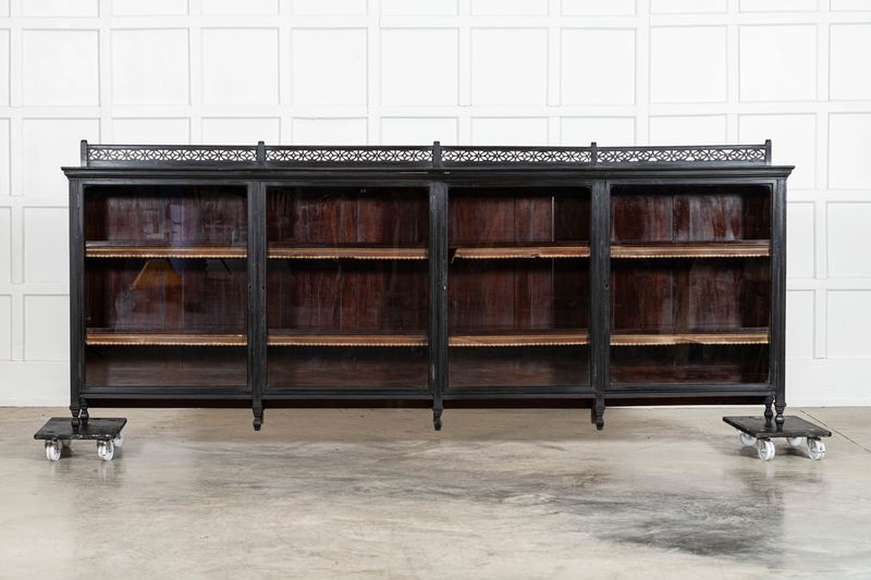 Monumental English 19thC Ebonised Mahogany Glazed Bookcase