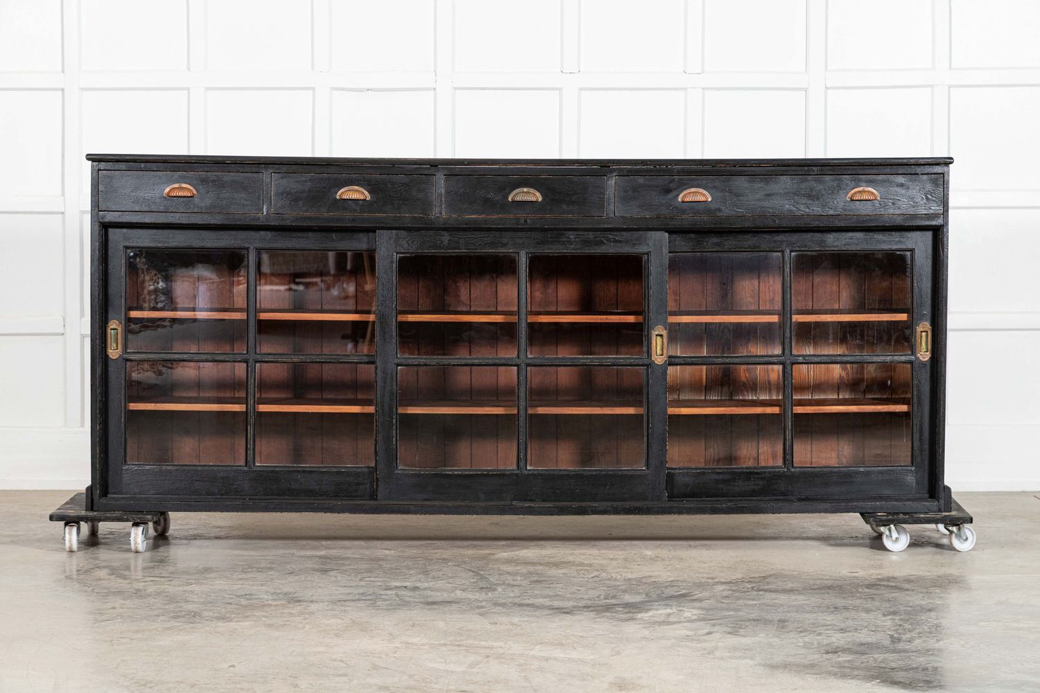 Large English Ebonised Pine Glazed Counter/Base