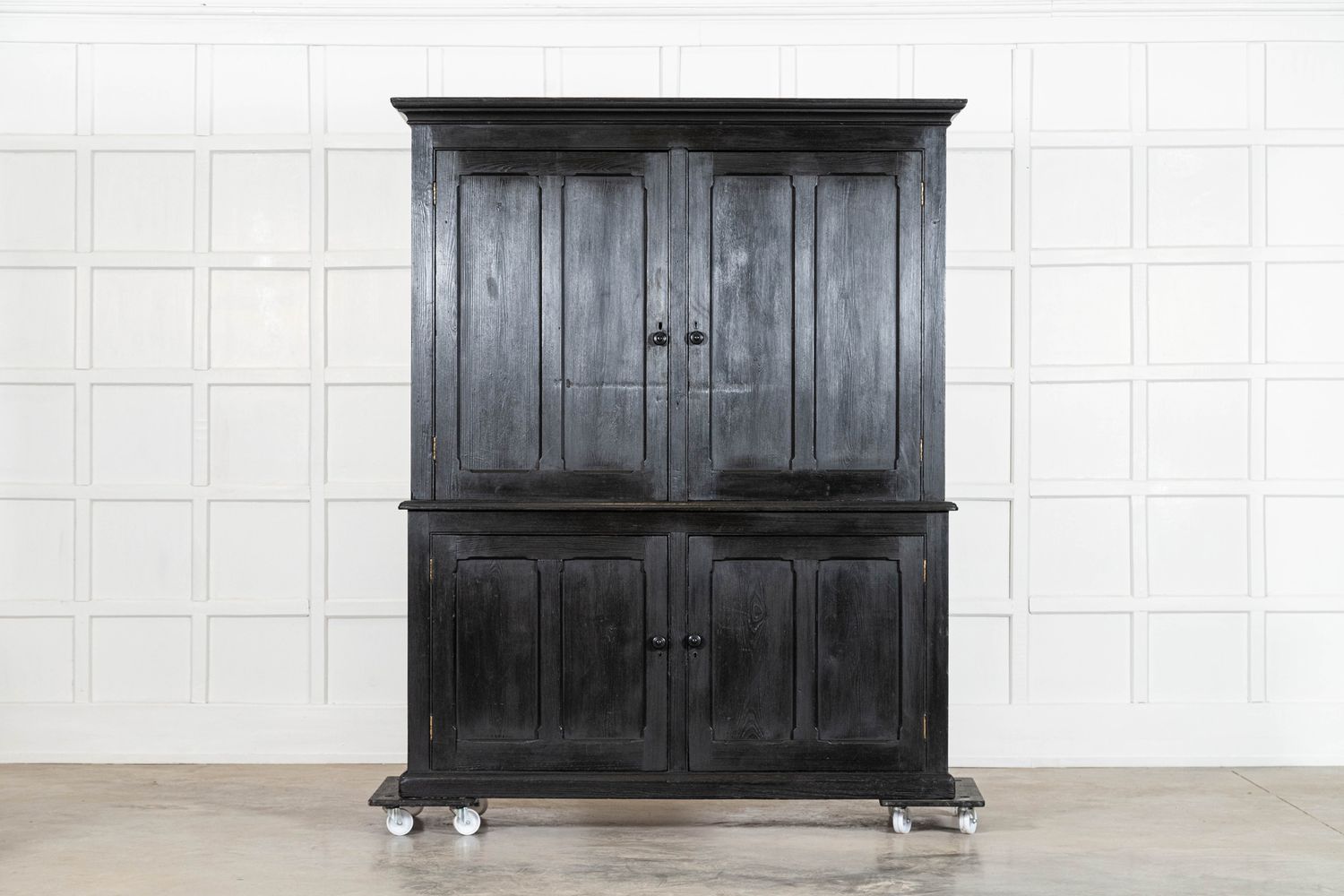 Large 19thC English Ebonised Pine Housekeepers Cupboard