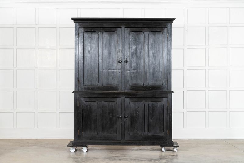 Large 19thC English Ebonised Pine Housekeepers Cupboard