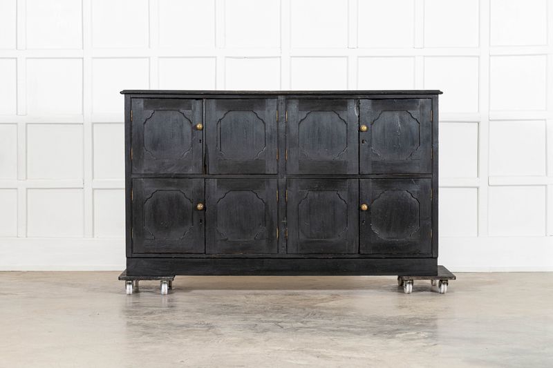 Large English Ebonised Pine Locker Cabinet