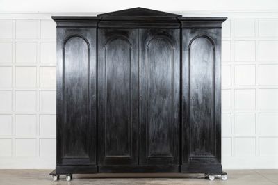 Monumental 19thC Ebonised English Ash Breakfront Linen Cupboard