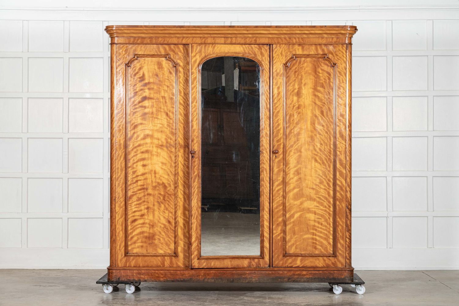Large 19thC English Satin Birch Compactum Wardrobe