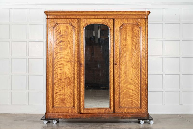 Large 19thC English Satin Birch Compactum Wardrobe