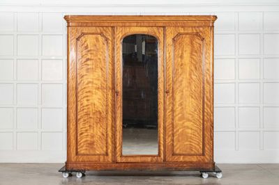 Large 19thC English Satin Birch Compactum Wardrobe